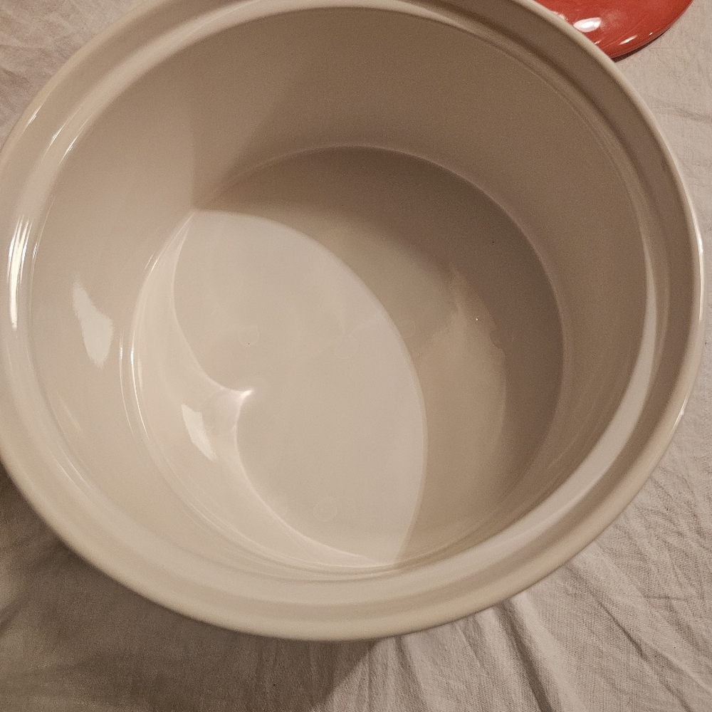 Rae Dunn Pancakes Ceramic Warming Container - White and Orange - Picture 7 of 9